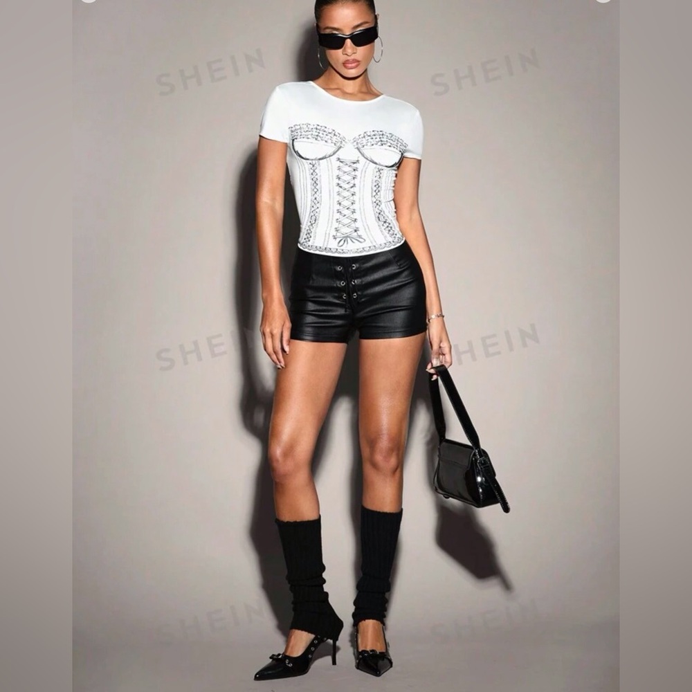 White Fun Tshirt with Printed Corset